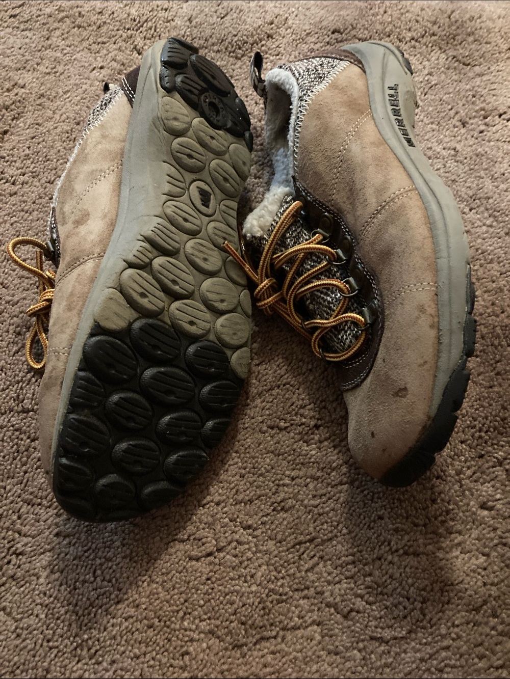 Merrell Brown Faux-Shearling Lined Lace-Up Athletic Shoes unisex sizes 9,, 6.5,